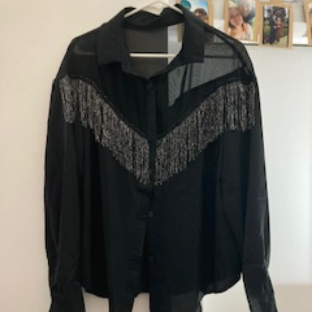 SHEIN Fringe Detail Button Front Shirt